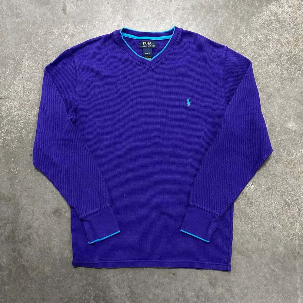 Polo Ralph Lauren Waffle Knit Thermal V Neck Shirt M Long Sleeve Pony Logo